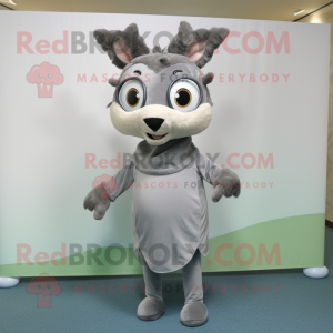 Gray Deer mascot costume character dressed with a Wrap Skirt and Eyeglasses