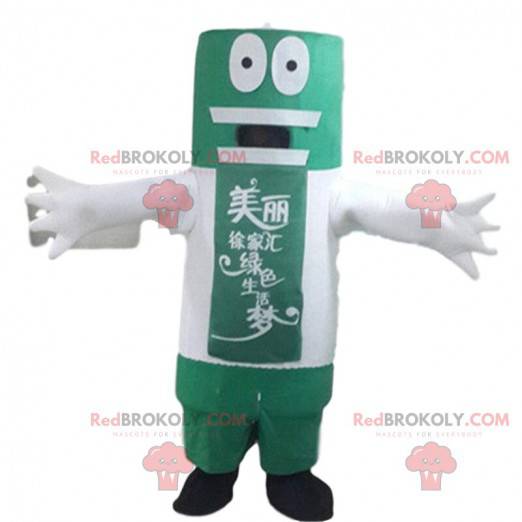 Mascotte de pile verte et blanche géante, costume de batterie -
