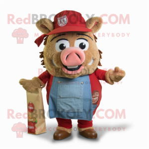 Red Pulled Pork Sandwich mascot costume character dressed with a Chambray Shirt and Keychains