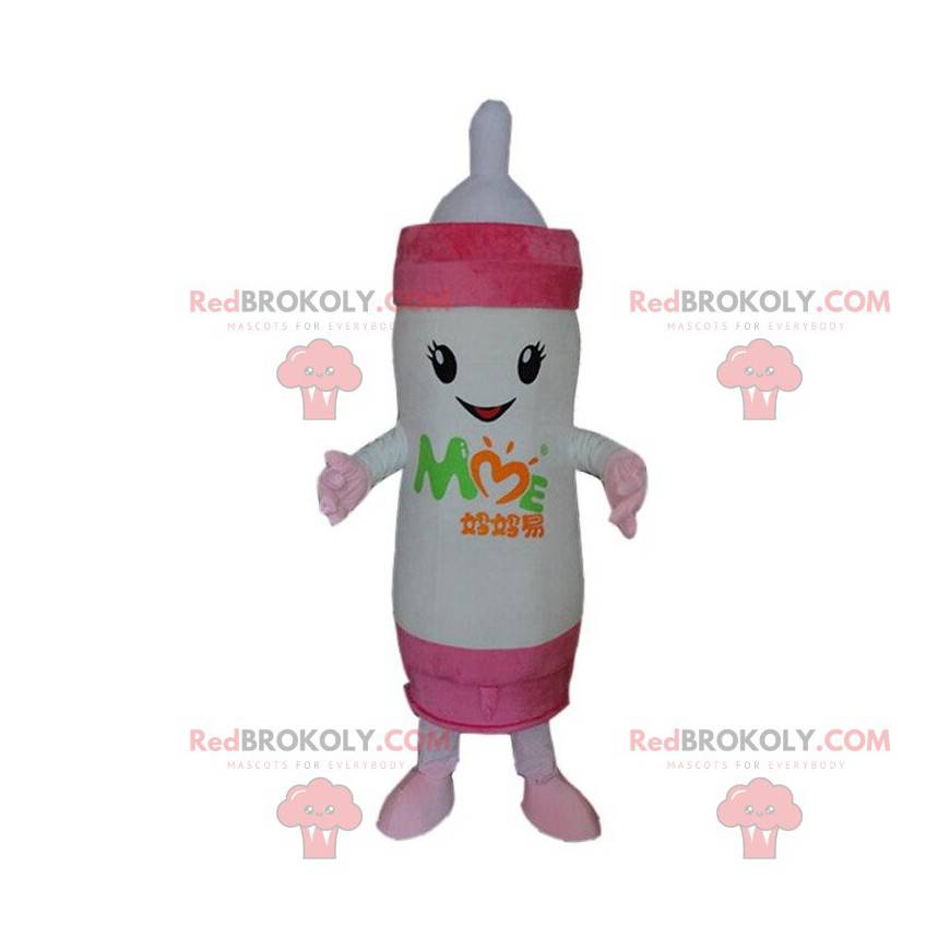 Kæmpe hvid og lyserød babyflaske maskot, baby kostume -