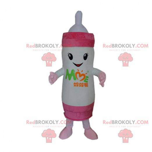 Giant white and pink baby bottle mascot, baby costume -