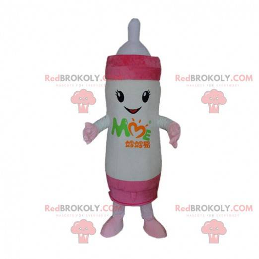Mascotte gigante biberon bianco e rosa, costume da bambino -