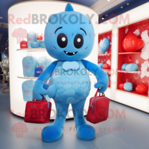 Sky Blue Raspberry mascot costume character dressed with a Leggings and Wallets