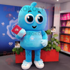 Sky Blue Raspberry mascot costume character dressed with a Leggings and Wallets