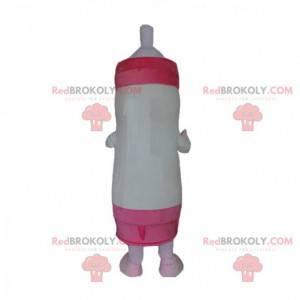 Giant white and pink baby bottle mascot, baby costume -