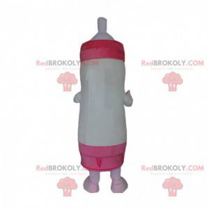 Mascotte gigante biberon bianco e rosa, costume da bambino -