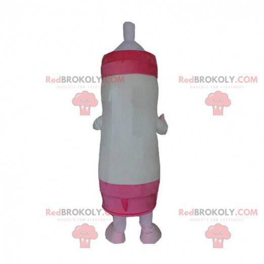 Kæmpe hvid og lyserød babyflaske maskot, baby kostume -