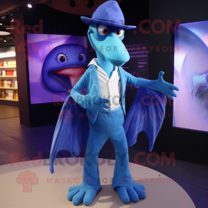 Blauwe Pterodactyl mascotte...