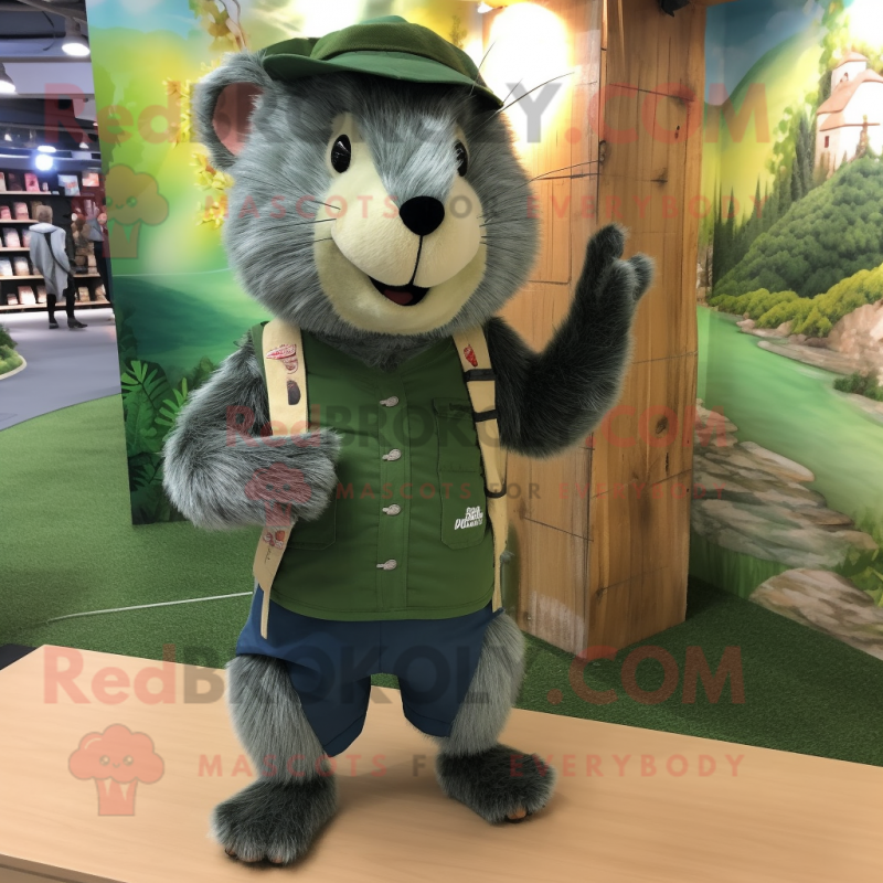 Forest Green Beaver mascot costume character dressed with a Denim Shorts and Headbands