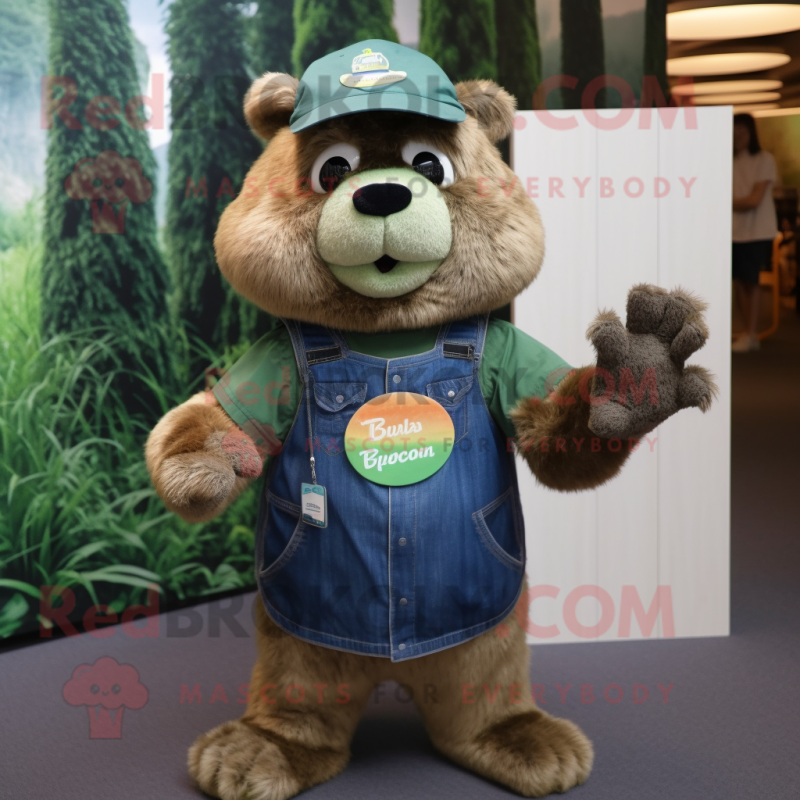 Forest Green Beaver mascot costume character dressed with a Denim Shorts and Headbands