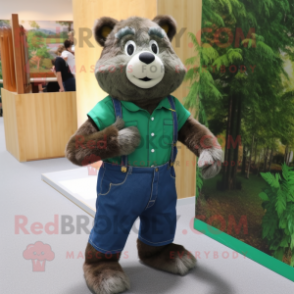 Forest Green Beaver mascot costume character dressed with a Denim Shorts and Headbands