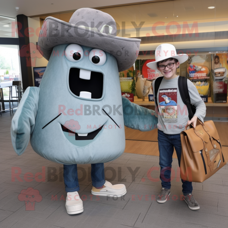 Gray Tacos mascot costume character dressed with a Boyfriend Jeans and Handbags Gray Tacos mascot costume character dressed with a Boyfriend Jeans and Handbags