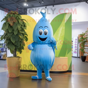 Blue Pear mascot costume character dressed with a Jumpsuit and Headbands