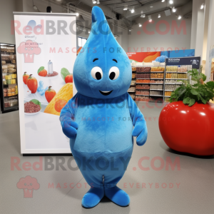 Blue Pear mascot costume character dressed with a Jumpsuit and Headbands
