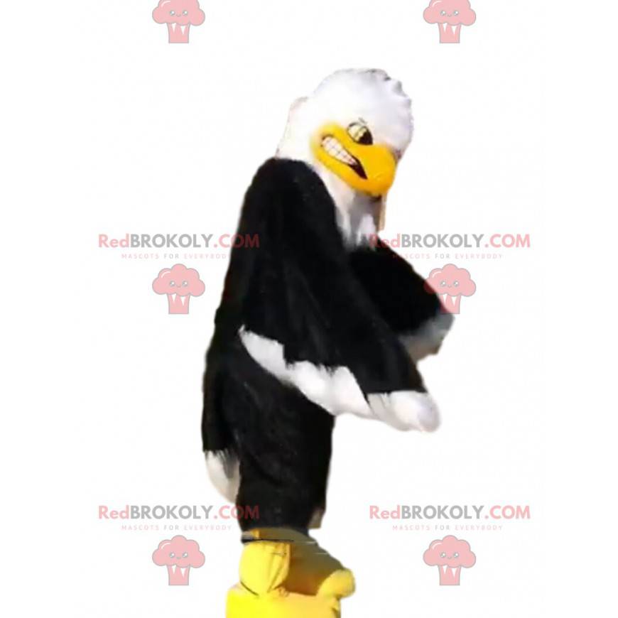 Mascota águila negra, blanca y amarilla, disfraz de buitre -