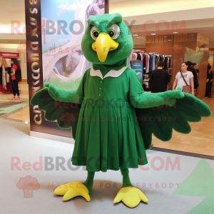 Forest Green Eagle mascot costume character dressed with a Shift Dress and Shoe clips