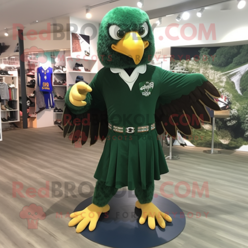 Forest Green Eagle mascot costume character dressed with a Shift Dress and Shoe clips