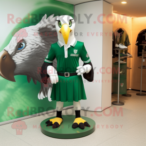 Forest Green Eagle mascot costume character dressed with a Shift Dress and Shoe clips