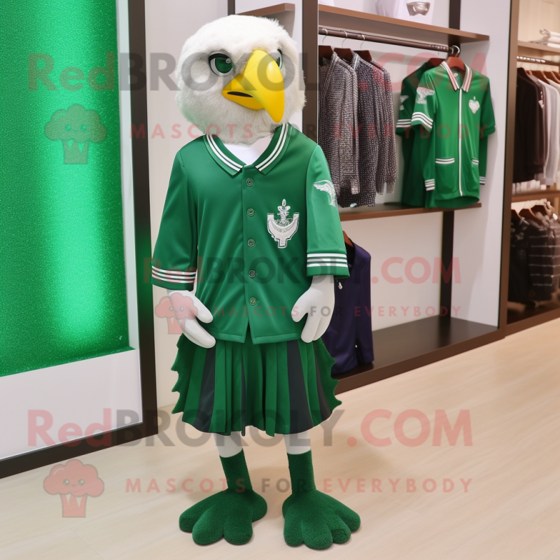 Forest Green Eagle mascot costume character dressed with a Shift Dress and Shoe clips