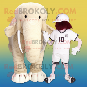 Cream Mammoth mascot costume character dressed with a One-Piece Swimsuit and Caps