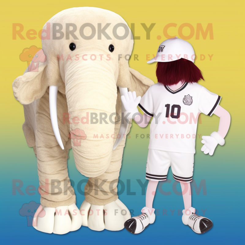 Cream Mammoth mascot costume character dressed with a One-Piece Swimsuit and Caps Cream Mammoth mascot costume character dressed with a One-Piece Swimsuit and Caps