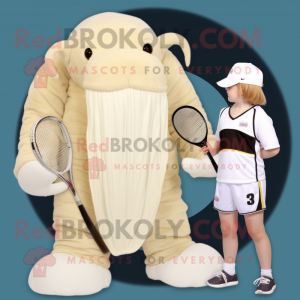 Cream Mammoth mascot costume character dressed with a One-Piece Swimsuit and Caps