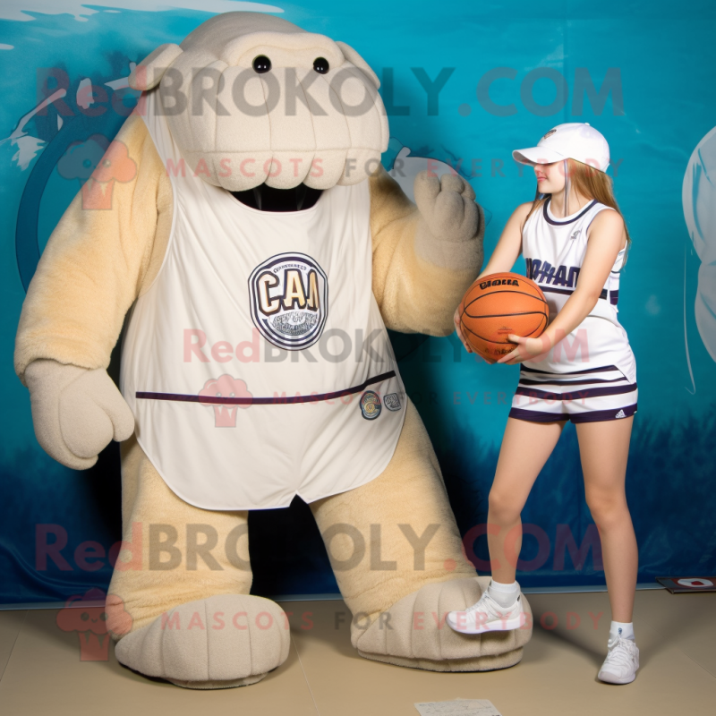 Cream Mammoth mascot costume character dressed with a One-Piece Swimsuit and Caps