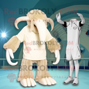 Cream Mammoth mascot costume character dressed with a One-Piece Swimsuit and Caps