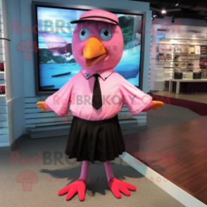 Pink Blackbird mascot costume character dressed with a Bermuda Shorts and Bow ties