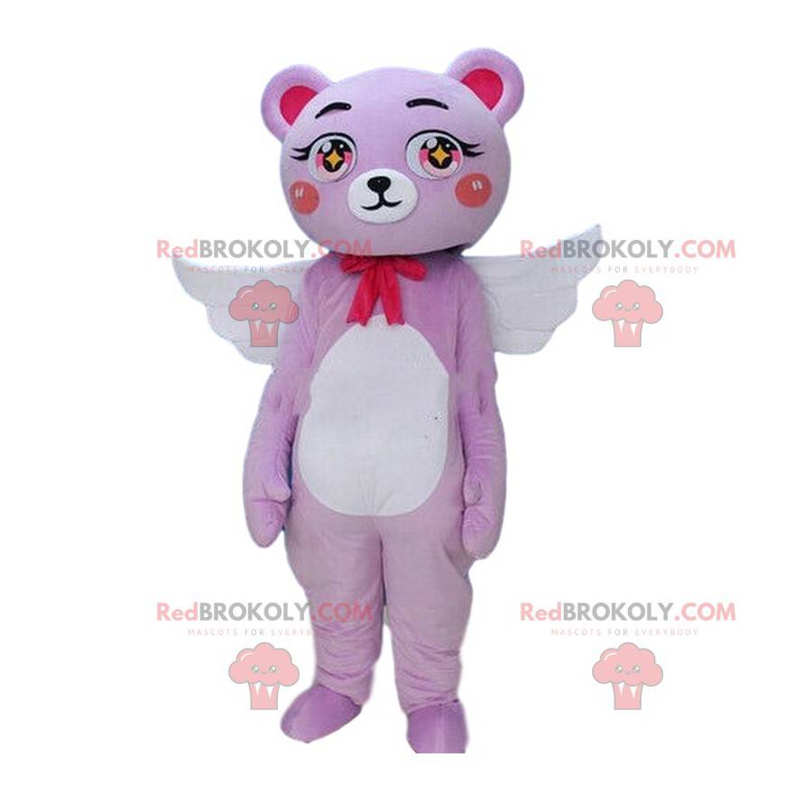 Teddy bear mascot with wings and a bow, Cupid costume -