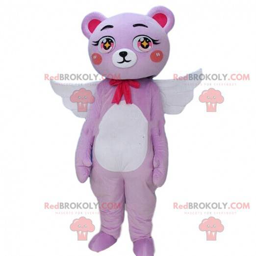 Teddy bear mascot with wings and a bow, Cupid costume -