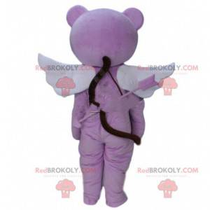 Teddy bear mascot with wings and a bow, Cupid costume -