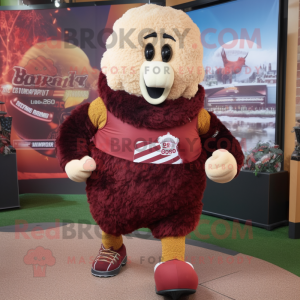 Maroon Shepard'S Pie mascot costume character dressed with a Running Shorts and Mittens