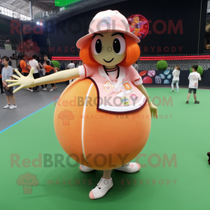 Peach Baseball Ball mascot costume character dressed with a Mini Skirt and Rings