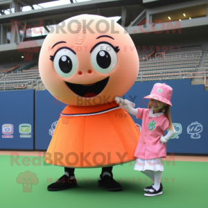 Peach Baseball Ball mascot costume character dressed with a Mini Skirt and Rings