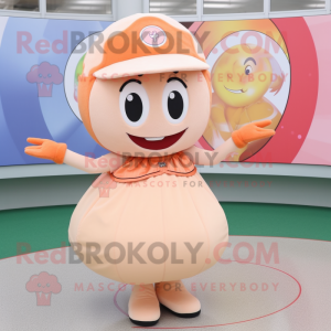Peach Baseball Ball mascot costume character dressed with a Mini Skirt and Rings