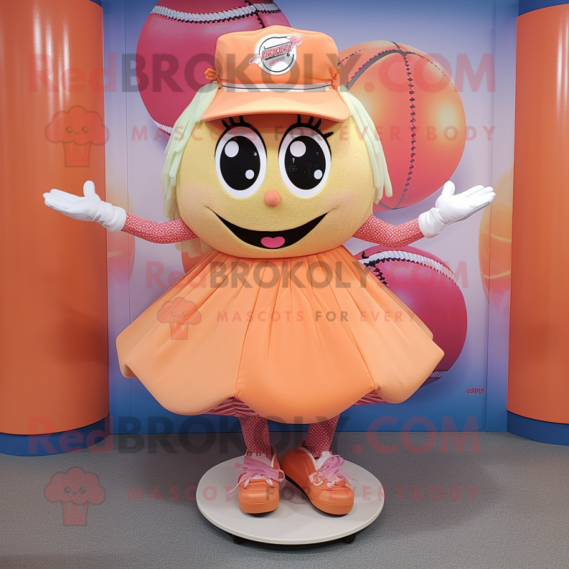 Peach Baseball Ball mascot costume character dressed with a Mini Skirt and Rings Peach Baseball Ball mascot costume character dressed with a Mini Skirt and Rings