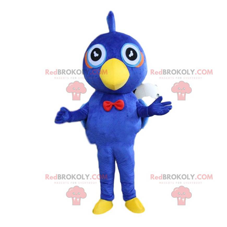 Mascota pájaro azul y amarillo, disfraz de pájaro de peluche -