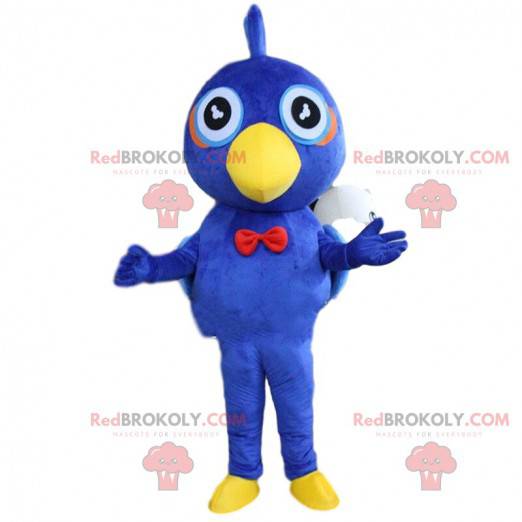 Mascotte d'oiseau bleu et jaune, costume d'oisillon en peluche