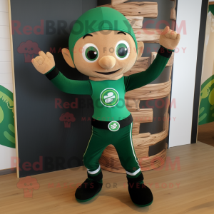 Forest Green Acrobat mascot costume character dressed with a Polo Shirt and Bracelets