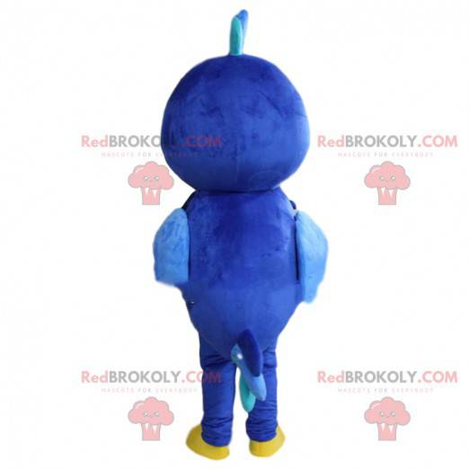 Mascotte d'oiseau bleu et jaune, costume d'oisillon en peluche