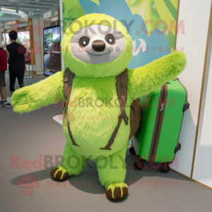 Lime Green Sloth mascot costume character dressed with a Playsuit and Backpacks