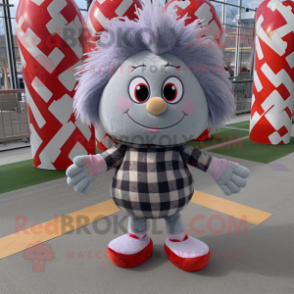 Gray Cupid mascot costume character dressed with a Flannel Shirt and Coin purses