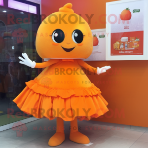 Orange Orange mascot costume character dressed with a Mini Skirt and Brooches