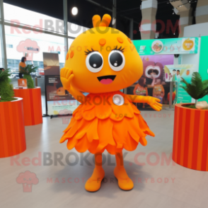 Orange Orange mascot costume character dressed with a Mini Skirt and Brooches