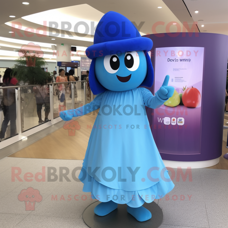 Sky Blue Plum mascot costume character dressed with a Pencil Skirt and Caps Sky Blue Plum mascot costume character dressed with a Pencil Skirt and Caps