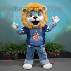 nan Lion mascot costume character dressed with a Denim Shorts and Headbands