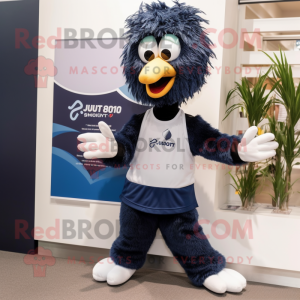 Navy Emu mascot costume character dressed with a Running Shorts and Pocket squares