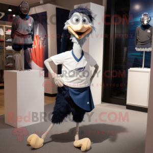 Navy Emu mascot costume character dressed with a Running Shorts and Pocket squares