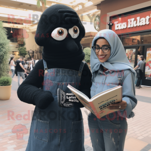Black Falafel mascot costume character dressed with a Mom Jeans and Reading glasses